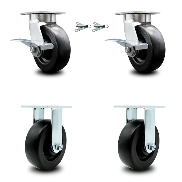 6 Inch Kingpinless Polyolefin Wheel Caster Swivel Locks 2 Rigid SCC, 2PK